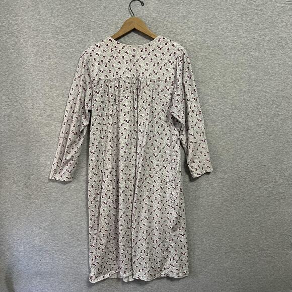 Eileen West Nightgown Womens Large White Purple Floral Cotton Flannel Cottage - Picture 2 of 10